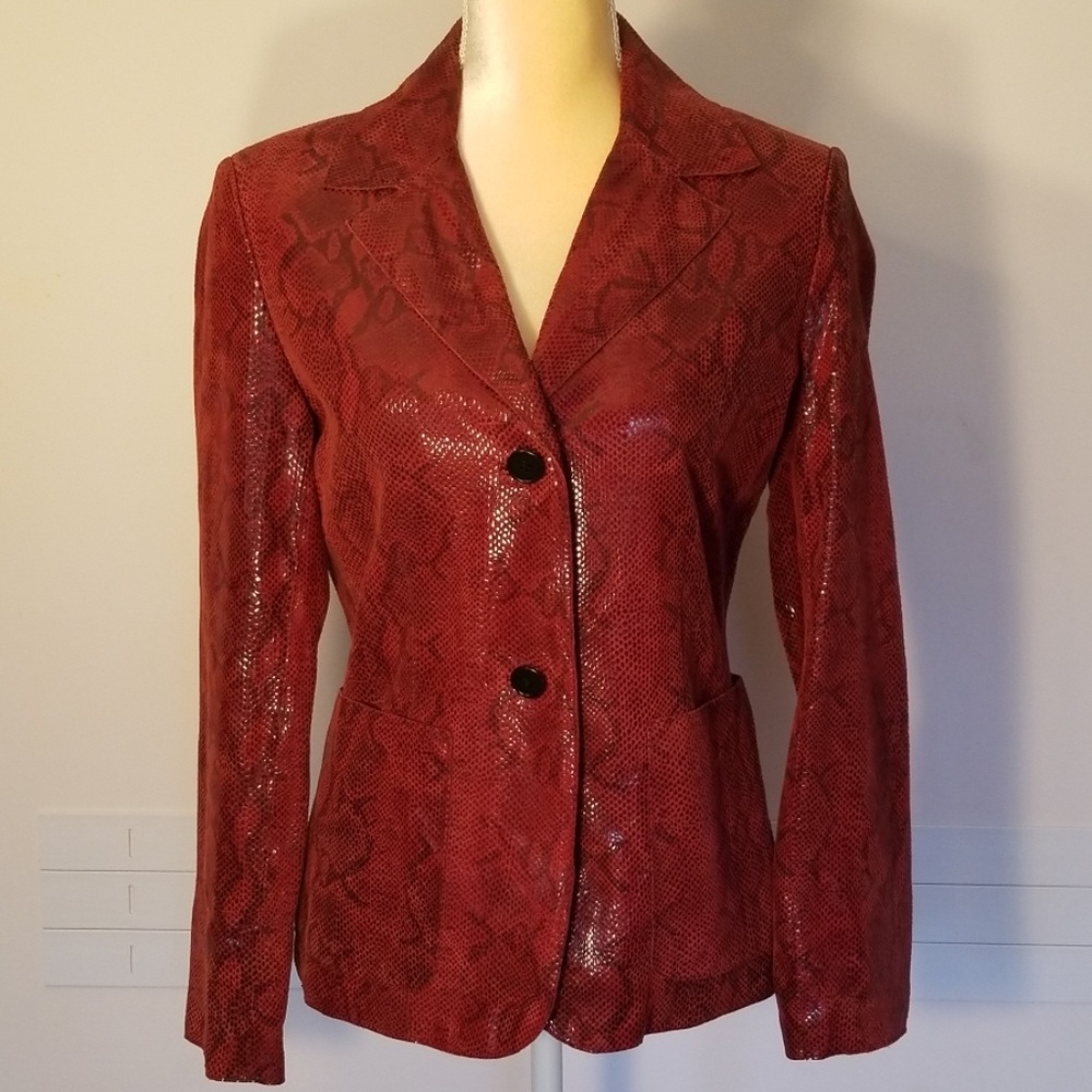 Andrew Marc Red Snakeskin Leather Jacket